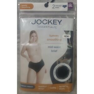 Jockey Essentials Womens 2 Pack Tummy Smoothing Mid-Waist Brief Black XXL READ